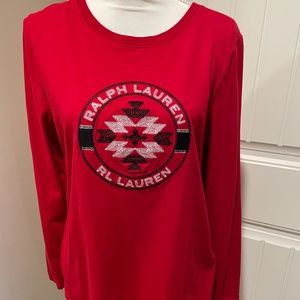 Lauren Ralph Lauren RED Aztec Print Long Sleeve Tee